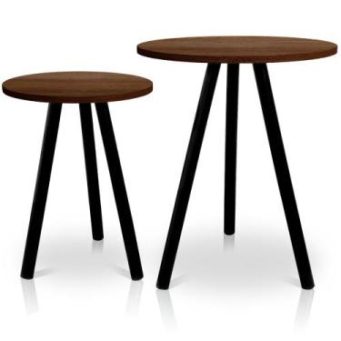 Imagem de Mesa de Canto Lateral Atlanta Tripé Redonda Tampo em MDF Preta e Villa