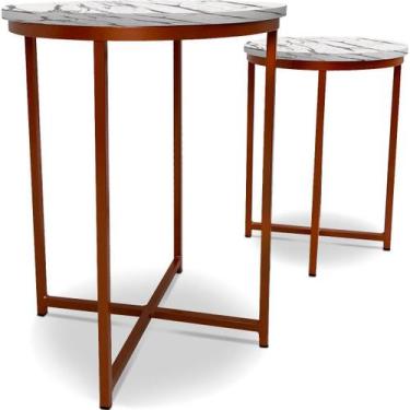 Imagem de Mesa De Canto Dupla Gana Redonda Decoração Para Sala Cobre/Vulcano - G