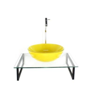 Imagem de Kit Cuba Vidro Redonda 10Mm Amarela Tampo 50Cm Incolor - Cubas E Gabin