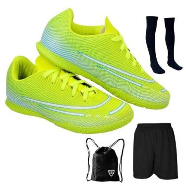 Imagem de Chuteira Futsal Adulto Juvenil Salão Quadra Futebol Novo + Meião Short
