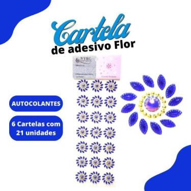 Imagem de Cartela De Adesivo Flor Azul Royal - Sticker C/6 Unidades - Mmixer10 -
