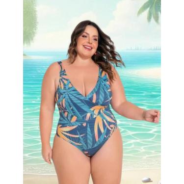 Imagem de Maio Feminino Plus Size Tropical Praia E Piscina Decote V - Marguerite