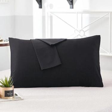 Imagem de Fronha Avulsa Preto Lisa Envelope Malha Travesseiro 70x50cm - Belcapas