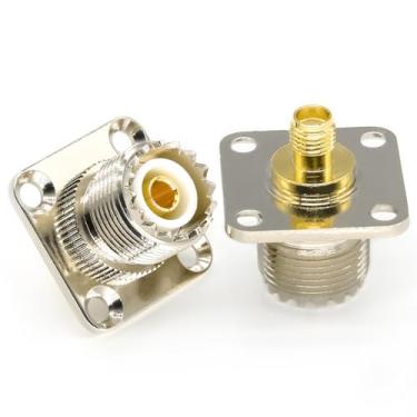 Imagem de Adaptador SMA So239 PL259 de 2 peças, conector coaxial SMA UHF para montagem em chassi, montagem em painel de flange de 4 furos So239 UHF fêmea para adaptador SMA fêmea para rádios, antena,