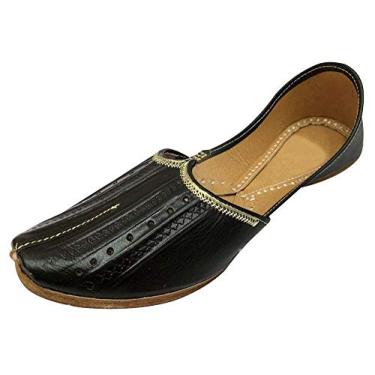 Imagem de Stop n Style Punjabi Jutti masculino indiano Jutti Jutti para homens étnicos punjabi tênis masculino Mojari Online Groom Shoes, Preto, 39