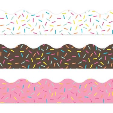 Imagem de AnyDesign 60 peças borrifadas para quadro de avisos branco marrom rosa borda decorativa 3 estilos adesivos de borda recortada para parede escolar lousa sala de aula artesanato DIY, 21 m