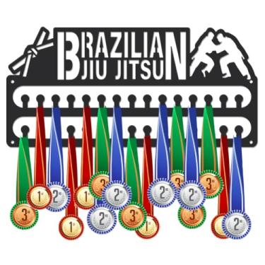 Imagem de SUPERDANT Suporte de medalha de jiu-jitsu brasileiro para exibição de medalhas esportivas, suporte de parede, 30 ganchos, cintos de metal preto fosco, expositor, organizador de medalhas, fita de