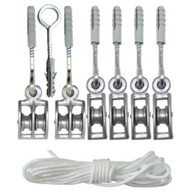 Imagem de Roldana Metal + Fio Corda Varal De Teto Kit Reforma Completo - ROCHA