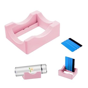 Imagem de HealthSTEC Berço para Copos para Confecção de Copos com Material de Silicone e Rodo de Feltro, Ideal para Aplicação de Decalques de Vinil em Copos, Design Antiderrapante (Rosa)