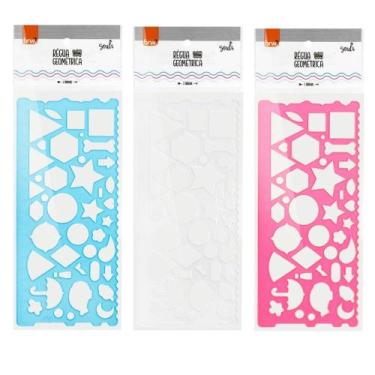 Imagem de Kit 03 Réguas Formas Geométricas 20cm Colorida Transparente BRW