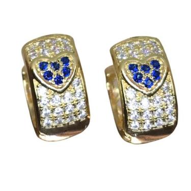 Imagem de Brinco Argola click coração azul zircônia Banhada a ouro 18k - Morgani