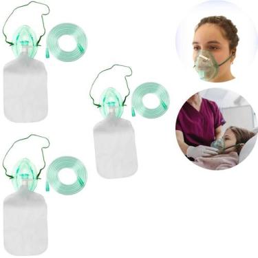 Imagem de Kit 3 Máscaras Oxigênio Asma Bronquite Respirar Reserva Tubo - MD