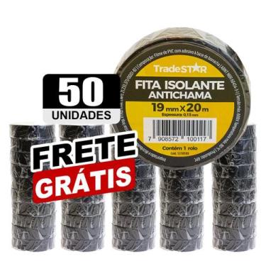 Imagem de Kit 50 Rolos Pç Fita Isolante 20 Metros Preta - Tradestar