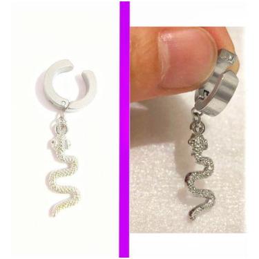 Imagem de Brinco Argola Cobra Pressão Aço Inox Masculino Feminino - Azmar SemiJo