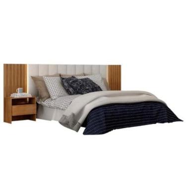 Imagem de Cabeceira Casal Himalaia Ripado com 2 Mesas de Cabeceiras Cumaru - Móv