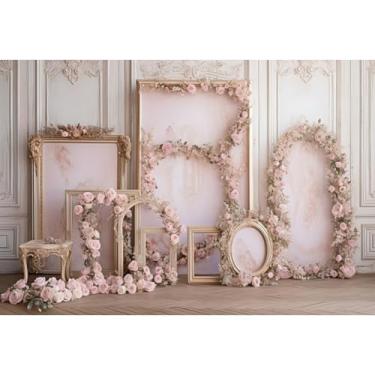 Imagem de DORCEV Moldura francesa floral rosa de 2,4 x 1,8 m para fotografia estilo europeu flores faixa de fundo para sala de estar, chá de bebê, chá de panela, recepção de casamento, decoração de aniversário,