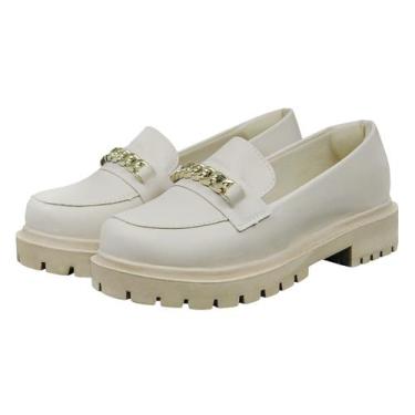 Imagem de Sapato Social Feminino Tratorado Mocassim Com Detalhe Em Corrente Off 