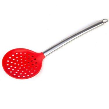 Imagem de Escumadeira Silicone  Com Cabo Em Aço Inox Cor:Vermelho - Wellmix