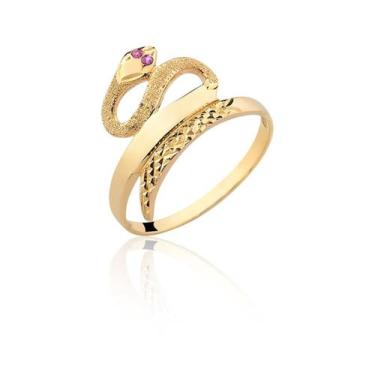 Imagem de Anel Cobra Pedras Vermelhas Ouro 10k A191 - MAEHLER JOIAS, 22, Dourado