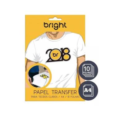 Imagem de Kit Papel Transfer A4 Tecidos Claros Bright Branco 10 Folhas Camisetas