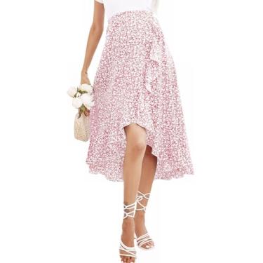 Imagem de FUNJULY Saia feminina de maternidade de cintura alta com babados em camadas, casual, rodada, boho, saia para mulheres, M - rosa GG, XGG