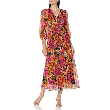 Imagem de Maggy London Midi feminino decote em V com cordão na cintura evento ocasião festa convidada de casamento, Preto/bronze, 42