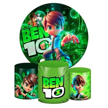 Imagem de Kit Decoração Festa de Aniversário Master Painel Redondo 1,50 + Trio de Capas de Cilindro Ben10 3D