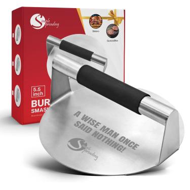 Imagem de Simple preading Prensa de hambúrguer de aço inoxidável Smash Hambúrguer, esmagador de hambúrguer, prensa de grelha, ferramenta de esmagar hambúrguer, com frases engraçadas, prensa de grelha, prensa de