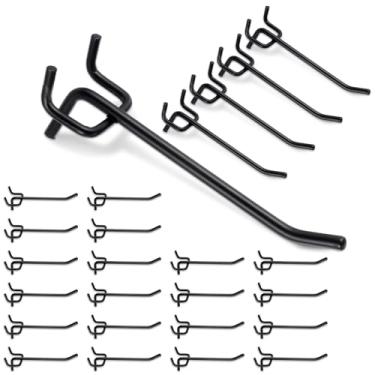 Imagem de WLLHYF Ganchos para quadro de pegboard, 25 peças, 10 cm, preto, resistente, ganchos para quadro de pinos, conjunto organizador de acessórios para pendurar na parede de loja de cozinha
