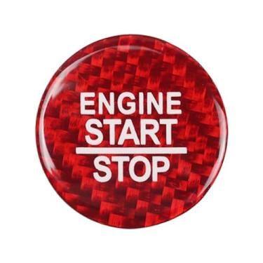 Imagem de ALETAI Capa de Botão de Partida/Parada do Motor para Dodge Challenger SRT Charger Durango e Jeep Grand Cherokee Compass, Fibra de Carbono Vermelha, Botão de Pressão, Manual, 1 Unidade
