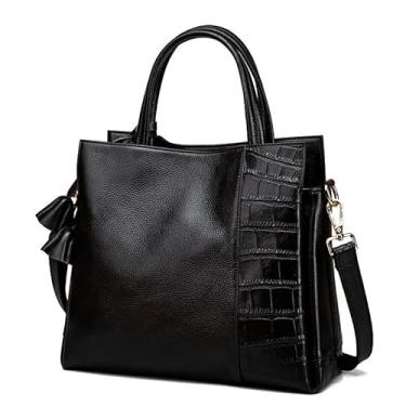 Imagem de Aidrani Bolsa feminina de couro genuíno com estampa de crocodilo com bolsa transversal de um ombro único de couro bovino de grande capacidade, Preto