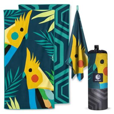 Imagem de VENTURE 4TH Toalha de praia de microfibra: secagem rápida, compacta, livre de areia, absorvente, à prova de areia e leve - perfeita para acampamento, praia e viagens de estrada (design de cacatua azul-marinho | 89 x 198 cm)