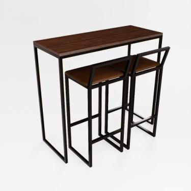 Imagem de Bancada Cozinha Balcão Gourmet 120cm Imbuia Com 2 Banquetas Estofada P