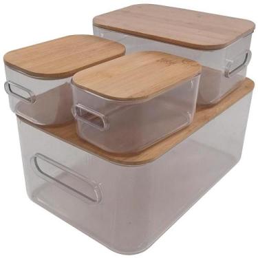 Imagem de Conjunto 4 Caixas com Tampa de Bambu Transparente Just Home Collection