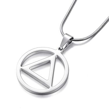Imagem de Colar masculino Sobriety com pingente de triângulo de recuperação AA 55 cm, corrente de cobra de aço inoxidável para homens, prata