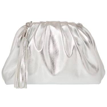 Imagem de JNB Bolsa de mão para mulheres, bolsa tiracolo nuvens, bolsa de ombro macia, bolsa de festa, bolsa de casamento, com borla., P/prata