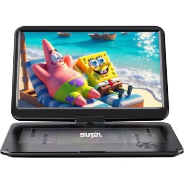 Imagem de Leitor de DVD portátil Sunpin de 17,9" com grande tela giratória HD, bateria recarregável de 6 horas, anti-choque, reiniciar a reprodução, suporta entrada e saída AV/cartão USB/SD, sem regiões, controle remoto, preto