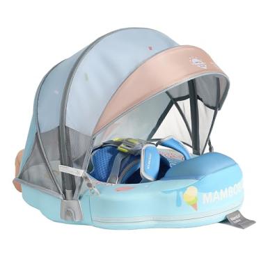 Imagem de Boia de natação Mambobaby com dossel Boia de natação sólida não inflável, adicione cauda, material de couro macio à prova d'água e amigo da pele (edição limitada azul)