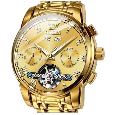 Imagem de Relógio OLEVS Tourbillon Automático Dourado - Aço Inoxidável Masculino