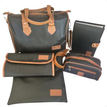 Imagem de Super Kit Organizador Médico Bolsa Feminina Grande Porta Jaleco Feminino Bolsa Porta Estetoscópio Porta Esfigmomanômetro Porta Receituário com Porta Carimbo Versalhes Preto Corina Fabri