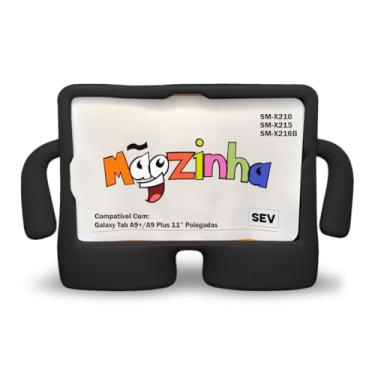 Imagem de Capa Infantil Compatível Com Tablet Galaxy A9 Plus Tela 11 - Capinha Mãozinha Borracha, Case Anti Impacto Shock (Preto)