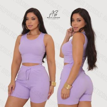 Imagem de Conjunto feminino cropped e shorts em malha canelada conforto e qualid