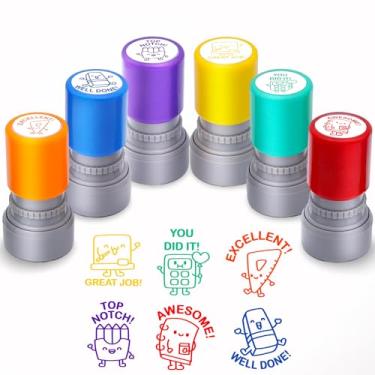 Imagem de Conjunto de 6 peças de carimbos de professor – Papelaria com pontuação motivacional fofa para graduação de professores, carimbos de comportamento para professores (cor)