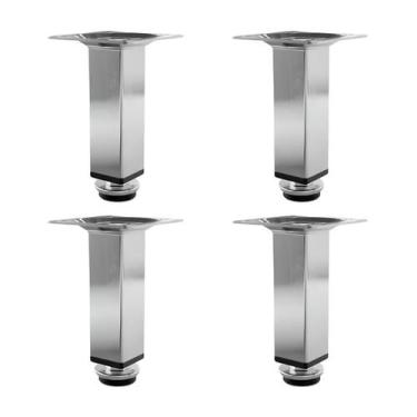 Imagem de Kit 4 Pé Para Móveis Regulável Quadrado Cromado 12cm Aço - HD