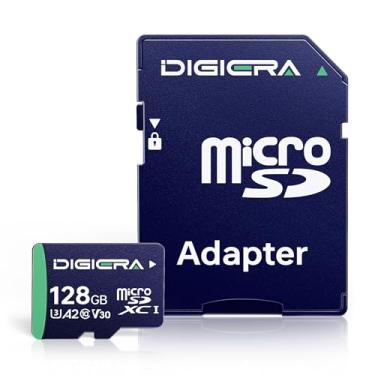 Imagem de DIGIERA Cartão de memória CT100 microSDXC UHS-I de 128 GB com adaptador - até 100 MB/s, C10, U3, V30, 4K UHD, A2, cartão micro SD para smartphones, tablets, câmeras, consoles de jogos e drones (pacote