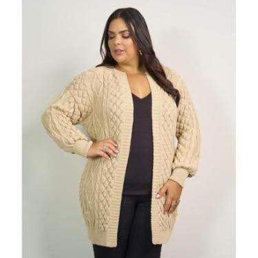 Imagem de Suéter Plus Size Feminino Longo Aberto Tricot Premium InvernO-Feminino