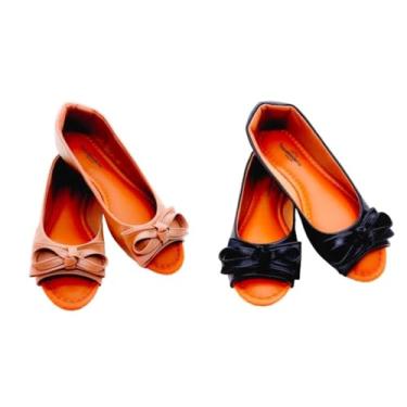 Imagem de Kit 2 Pares Sapatilha Feminina Peep Toe Palmilha Confort Gel Casual-Aberta na Frente (Nude e Preta, BR, Adulto, Numérico, M, 35)