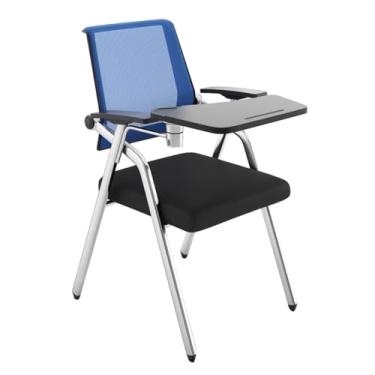 Imagem de Cadeiras empilháveis para sala de reuniões com prancheta, cadeira de escritório dobrável ergonômica com quadro de escrita, cadeira dobrável resistente para ambientes internos, cadeiras estofadas