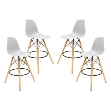 Imagem de Kit 04 Banquetas Altas Para Bar Cozinha Com Apoio de Pés Charles Eames Eiffel Branca