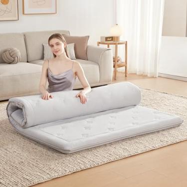 Imagem de Lazyzizi Colchão de chão japonês, colchão de futon dobrável de espuma viscoelástica de 10 cm, tapete de dormir portátil para acampar, fácil de armazenar com capa contra poeira